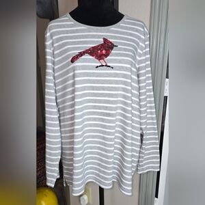 Quacker Factory Striped Top with Sequin Red Cardinal